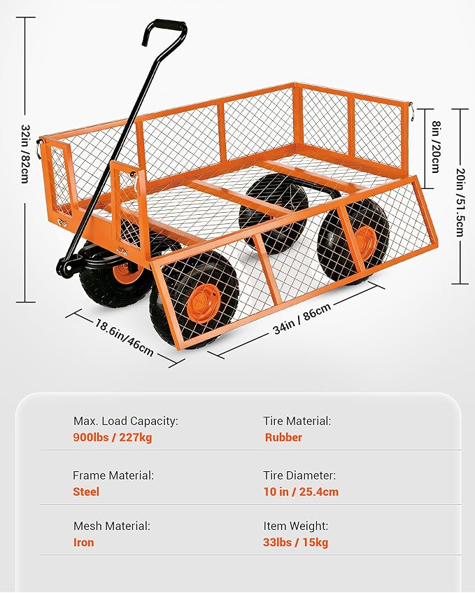Heavy Duty Steel Garden Cart for Gardening Soil, Tools, and Plant Transport