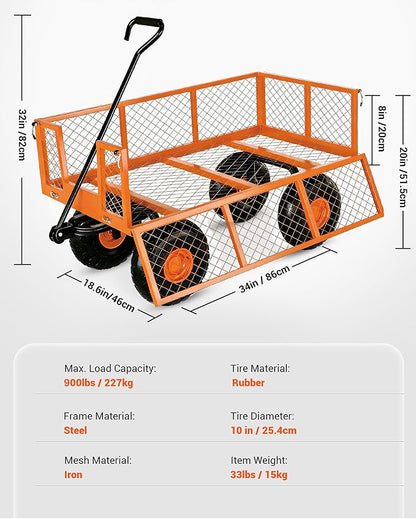 Heavy Duty Steel Garden Cart for Gardening Soil, Tools, and Plant Transport