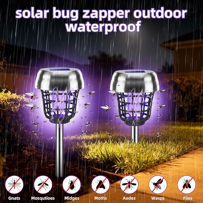 2026 New Solar Bug Zapper Outdoor, Mosquito Killer, Fly Traps Gnat Zapper for Small Flying Insect Bug Fly Gnat, IP65 Waterproof Mosquito Repellent for Patio Yard Garden Farm(4)