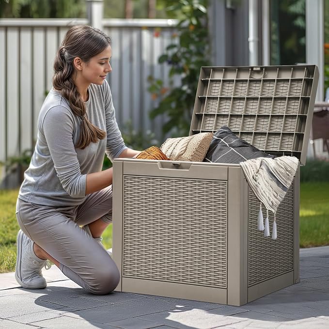 YITAHOME 32 Gallon Outdoor Storage Box | Water Resistant Resin Deck Box, Indoor Outdoor Lockable Storage Container for Patio, Garden, Cushions, Tools