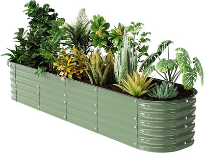 Raised Garden Bed Kit 8×2×1.4 FT Magnesium-Aluminum-Zinc Stainless Steel Metal Planter Box for Planting Outdoor Plants Vegetables (Light Green)