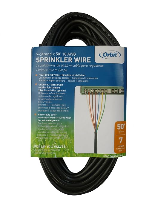Orbit 57092 Underground Sprinkler Wire, 7-Strand Solid, 50 Ft, UF/UL Listed, Multi-Color, 18-Gauge