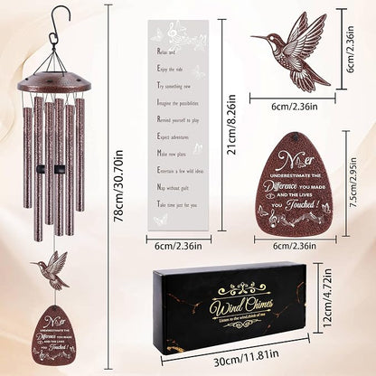 Retirement Wind Chime for Men Women: Thoughtful Retirement/Going Away Gift for Friends Coworker Boss Teacher, Metal Hummingbird Yard Art, Home Garden Patio Decor