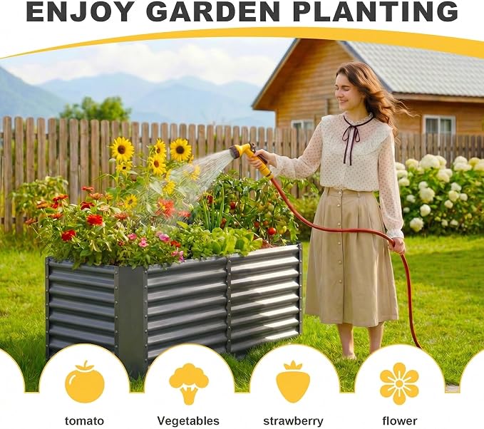 AHEONLAR 2 Pack 4×2×2ft Galvanized Raised Garden Beds, Rectangle Durable Planter Boxes Outdoor for Vegetables, Fruits, Flowers and Plants, Quick Assembly, Grey
