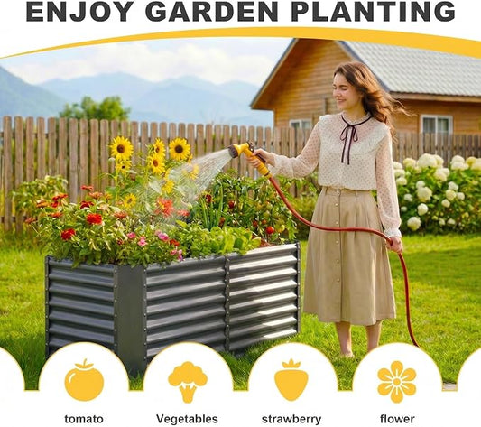 AHEONLAR 2 Pack 4×2×2ft Galvanized Raised Garden Beds, Rectangle Durable Planter Boxes Outdoor for Vegetables, Fruits, Flowers and Plants, Quick Assembly, Grey