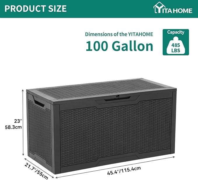 YITAHOME 100 Gallon Large Deck Box | Outdoor Resin Storage Boxes for Patio Furniture, Outdoor Cushions, Garden Tools, Water Resistant and Lockable
