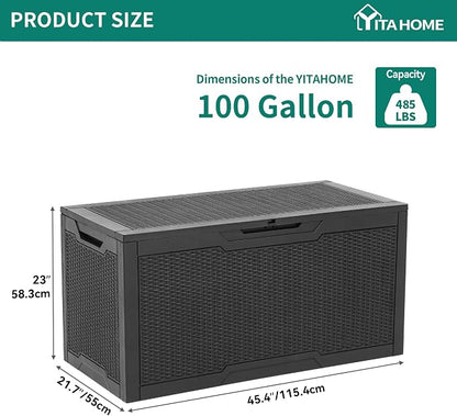 YITAHOME 100 Gallon Large Deck Box | Outdoor Resin Storage Boxes for Patio Furniture, Outdoor Cushions, Garden Tools, Water Resistant and Lockable