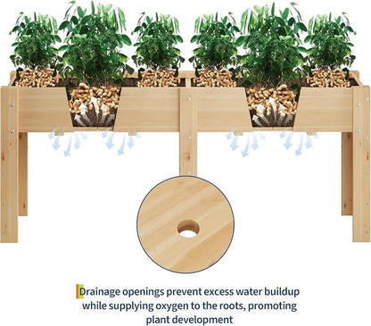 72x 23x30IN Raised Garden Bed Outdoors with High Legs & Hooks, Non-Woven Liner, Elevated Wooden Large Planter Box for Backyard, Patio, Balcony w/Divider Panel, 6 Legs, 300lb Capacity