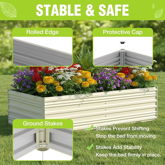 WORKPRO 7.5x4x2ft Outdoor Galvanized Raised Garden Bed, Rust-Resistant Planter Raised Beds for Vegetable, Flowers, Herbs, White