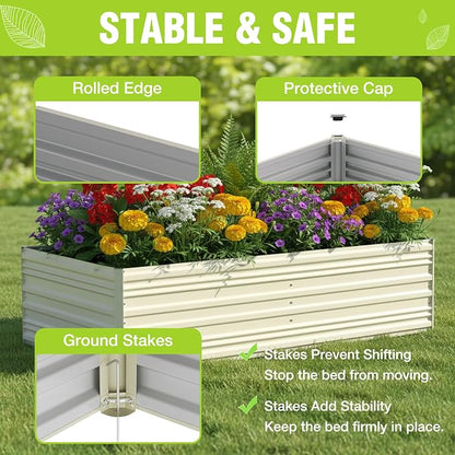 WORKPRO 7.5x4x2ft Outdoor Galvanized Raised Garden Bed, Rust-Resistant Planter Raised Beds for Vegetable, Flowers, Herbs, White