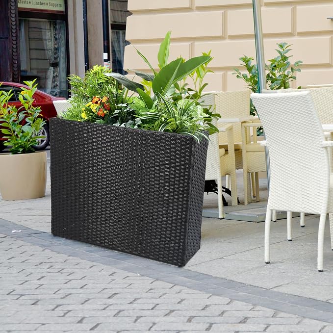 HPC Decor Planters, Plastic Planter for Outdoor Plants Handmade Wicker Large Rectangular Block Planter Box with Removable Liners, Modern Planter for Indoor Outdoor Patio Porch Deck.