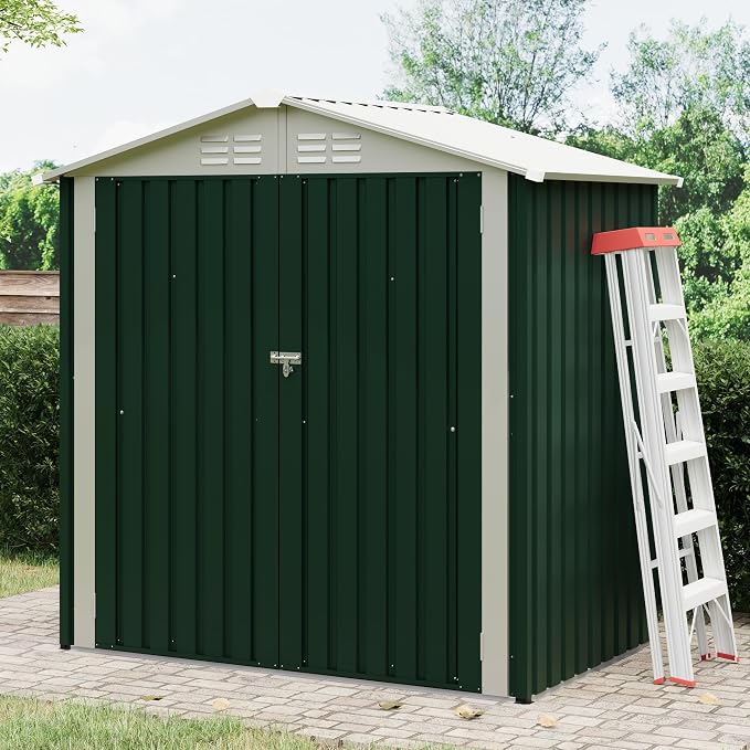 GarveeLife 6x4 FT Outdoor Storage Shed, Garden Tool Storage Shed with Sloping Roof and Double Lockable Door, Outdoor Sheds with Panel Protection for Backyard Garden Patio Lawn