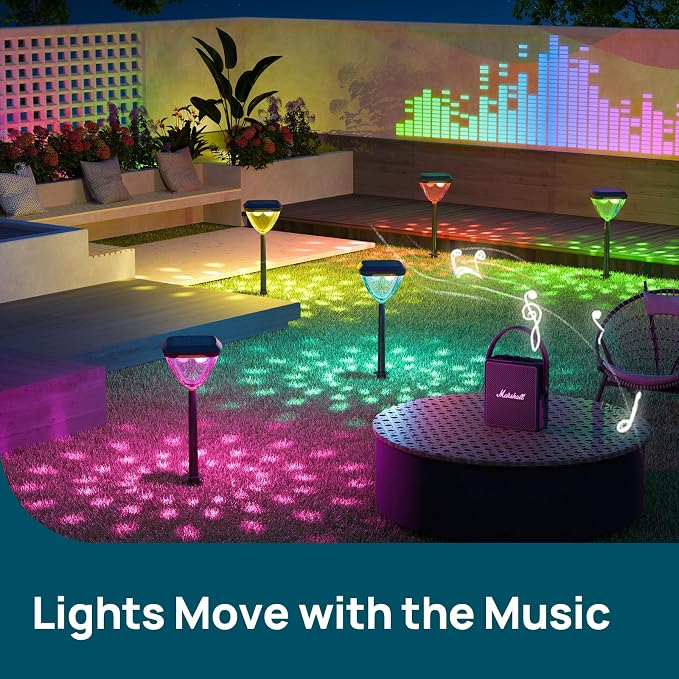 Linkind Smart Solar Pathway Lights SP6, in-App Pattern Switching Solar Lights Outdoor, USB&Solar Charging, Cool/Warm White/Color-Changing Landscape Lighting, Easter Decor for Yard, Patio, 1 Pack