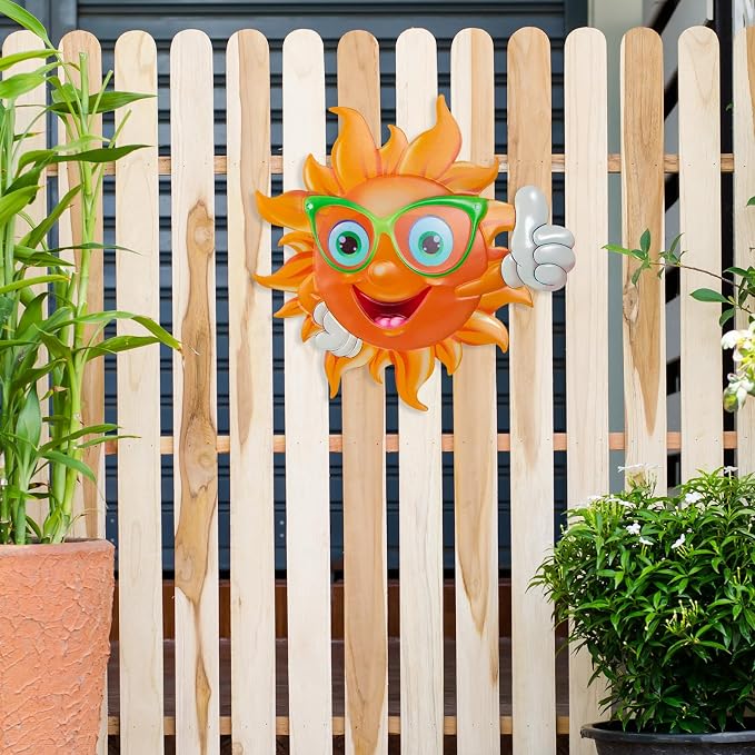 Metal Sun Wall Decor, 13Inches Sun Outdoor Wall Art for Garden Yard Room Kitchen Patio Fence Decorations