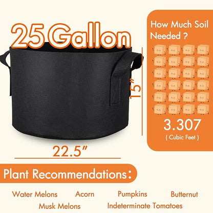 Gardzen 6-Pack 25 Gallon Grow Bags, Aeration Fabric Pots with Handles, Heavy Duty Cloth Pots for Plants