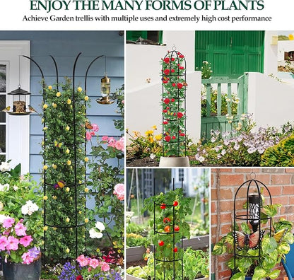 Wellsign 100% Metal Obelisk Trellis for Climbing Plants Outdoor Garden Tower Trellis 6.6ft, Plant Support with Garden Twist Tie for Tomato Cucumber Ivy Vines Rose Potted Plant Trellis Indoor 2 Pack