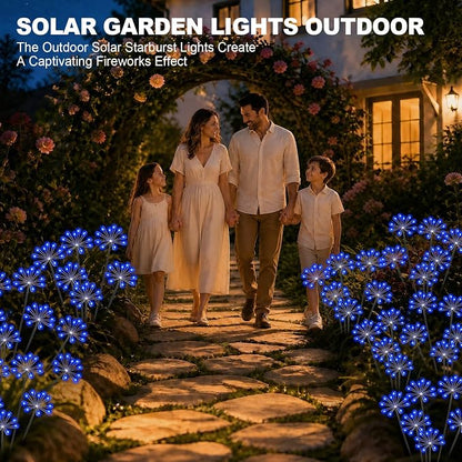 Solar Garden Lights Outdoor, Upgraded Solar Swaying Starburst Light Waterproof with 2 Modes, Solar Fairy Firework Lights for Yard Patio Pathway Flowerbed Balcony Garden Decoration (Blue, 4 Pack)