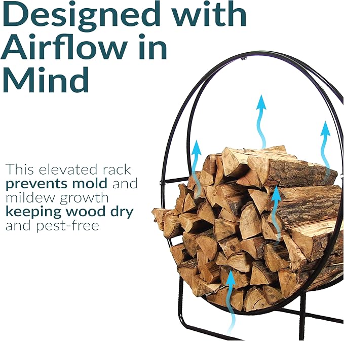 Sunnydaze 48-Inch Outdoor Firewood Rack Hoop - Indoor Round Tubular Steel Fireplace Wood Holder - 700-lb Capacity