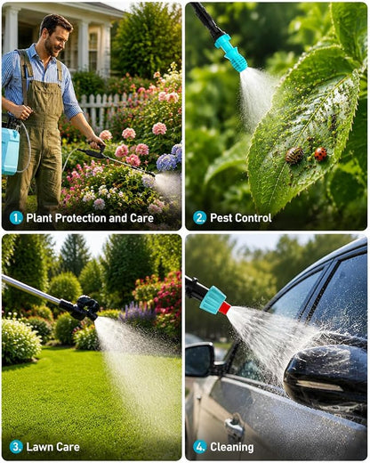 DEGGE Battery Powered Sprayer 2 Gallon, 7.4V Powerful Electric Pump Sprayer, Weed Killer Sprayers with Rechargeable Handle & 5 Mist Nozzles & Retractable Wand & Adjustable Strap for Lawn, Garden, Yard