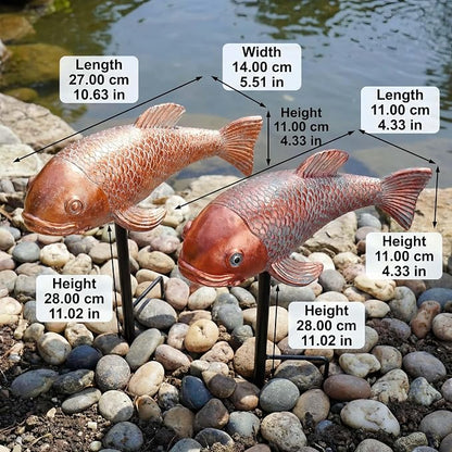 Koi Fish Decor, Set of 2 Antique Koi Garden Statues Art, Pond Accessories, Yard Pond Decor, Large Outdoor Garden Statues Ornaments, Real Fish Sculpture Art (10.8")