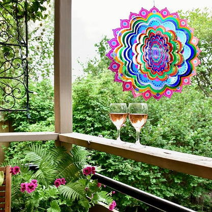 Wind Spinner, Gazing Ball Spiral Tail, Wind Spinners Stabilizer, Decorative Hanging Decor, Garden Decorations, Indoor Outdoor Décor Rotating Art Ornament Gift (Mandala Hibiscus)
