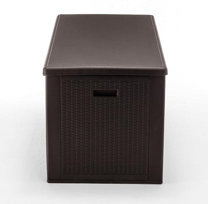 BTExpert 150 Gallon Large Resin Deck Box, Outdoor Storage Container for Patio Furniture Cushions Garden Tools Pool Toys Sports Equipment Waterproof Lockable Stainless Steel Metal insert rod