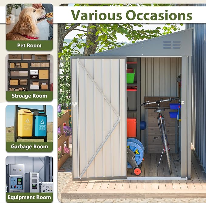 YOPTO 4×7 FT Outdoor Metal Storage Shed,Heavy-Duty Lean to Storage Shed with Lockable Door and Reinforced Beams,All Weather Waterproof Storage House W/2 Air Vents,for Backyard,Patio,Lawn,Dark Gray