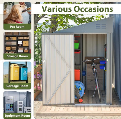 YOPTO 4×7 FT Outdoor Metal Storage Shed,Heavy-Duty Lean to Storage Shed with Lockable Door and Reinforced Beams,All Weather Waterproof Storage House W/2 Air Vents,for Backyard,Patio,Lawn,Dark Gray