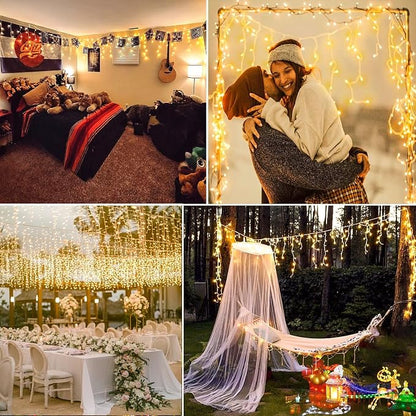 99ft Icicle Lights for Outside, Warm White Christmas Lights Outdoor Indoor, 1216 LED Twinkle String Light with 228 Drops, Waterproof Curtain Light for House Eaves Patio Wall Bedroom Window Roof Decor