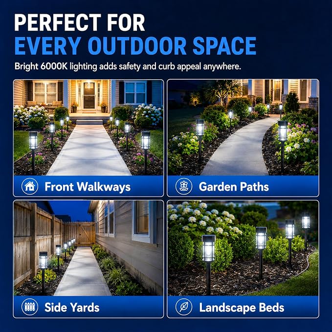 ILANCK 8 Pack Solar Lights Outdoor Parhway, Metal & Glass 21" Large Solar Pathway Lights, Solar Powered Garden Lights for Yard, Landscape, Driveway Walkway