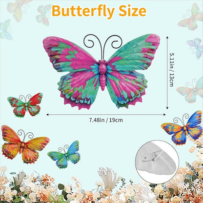 Junware 8 Pcs Metal Butterfly Wall Decor - 7.5" Outdoor Fence Wall Art, Hanging Decoration for Garden Yard Living Room Bedroom Patio Balcony (Butterfly-D)