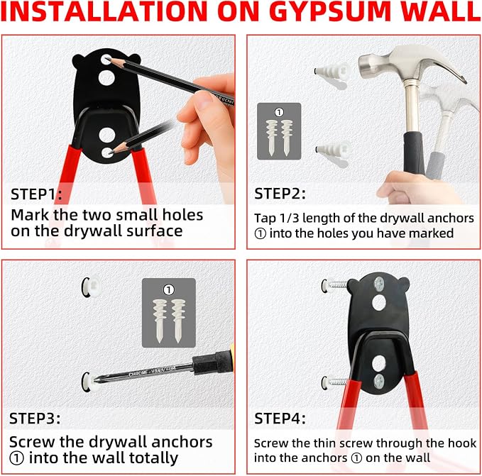 Garage Hooks Heavy Duty, Medium Square Hooks Set Wall Mount, Anti-Slip PVC Coated Steel Utility Storage Organizer for Hanging Ladders, Bikes, Garden Tools and Hoses 8 Packs