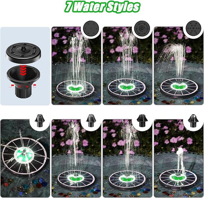 Yzert Solar Fountain White Lights Glass, 3.5W Solar Water Fountain with 2200 mAh Battery, Bird Bath Fountains Solar Power with 4 Fixers & 7 Nozzles for Outdoor,Patio, Garden Decor, Pond,Hummingbird