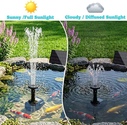 Solar Powered Fountain Pump, DIY Solar Water Pump Kit with 9.84FT Power Cord & 4 Nozzles, 2W Solar Fountain for Bird Bath, Patio, Garden, Small Pond