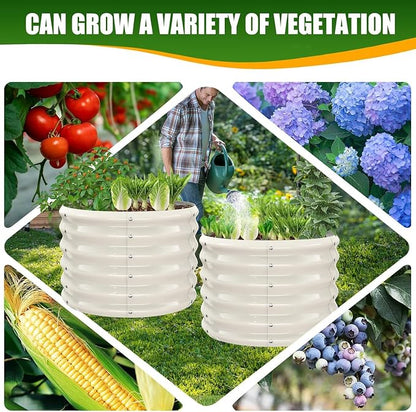 TBMLC 17" Tall Elevated Round Metal Rised Garden Bed- 2'x2' in Size and 0.8MM Thick Durable Planter Box for Vegetables Flowers Succulent at Patio/Garden Outdoor (White, 2FT Diameter)