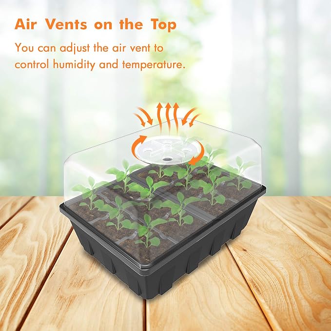 Gardzen 20 Pack Seed Starting Tray, Plant Germination Trays, Seed Starter Kit with Adjustable Humidity Vented Dome for Indoor&oOutdoor Use, Plant Growing Kit 6.6" x 4.5", Total 240-Cell, Black