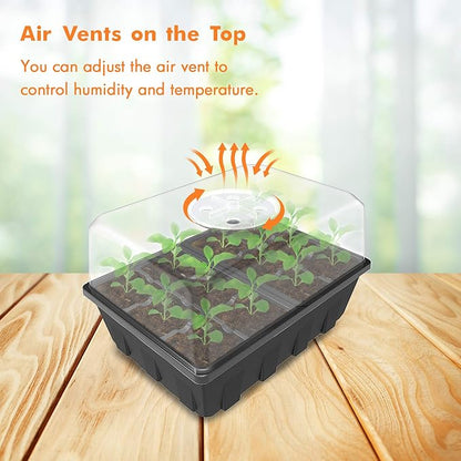 Gardzen 20 Pack Seed Starting Tray, Plant Germination Trays, Seed Starter Kit with Adjustable Humidity Vented Dome for Indoor&oOutdoor Use, Plant Growing Kit 6.6" x 4.5", Total 240-Cell, Black