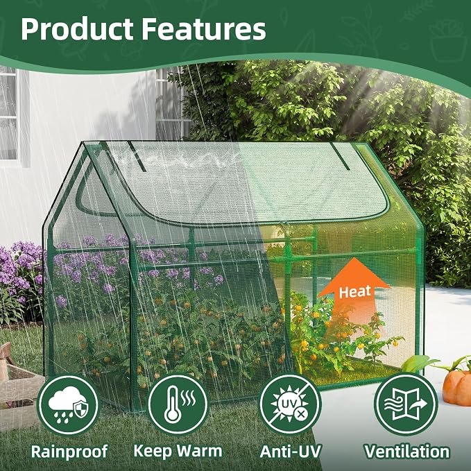 Superlele Mini Greenhouse for Outdoor, 4x2x3FT Portable Greenhouse with 2 Large Zipper Doors, Reinforced Green PE Mesh Cover for Plant Protection and Winter Gardening, Steady Steel Frame
