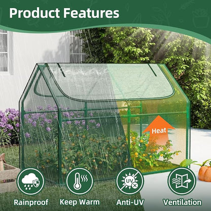 Superlele Mini Greenhouse for Outdoor, 4x2x3FT Portable Greenhouse with 2 Large Zipper Doors, Reinforced Green PE Mesh Cover for Plant Protection and Winter Gardening, Steady Steel Frame
