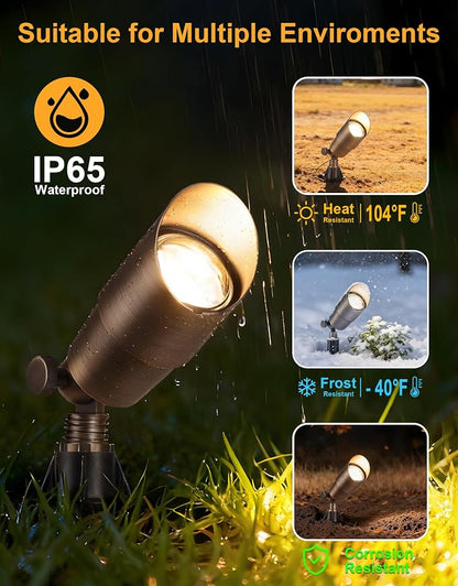 PARTPHONER Solid Brass Low Voltage Landscape Lighting, Wired 12V LED Landscape Spotlights with Aluminum Housing MR16 Bulb, Heavy Duty Outdoor Waterproof Up Lights for Garden, Yard, Trees, 1Pack