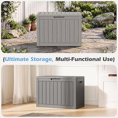 Outdoor Storage Box, 55 Gallon Resin Deck Boxes Outdoor Waterproof For Patio Furniture, Garden Tools, Pool Supplies, Lockable And UV Resistant (Striped Gray)