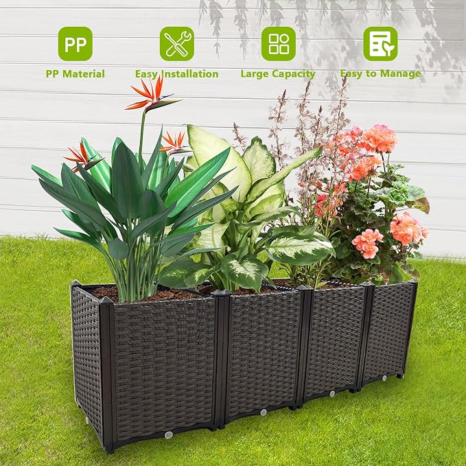 Large Planters for Outdoor Plants Rectangular Raised Garden Bed Elevated Planter Boxes Patio Balcony Deck for Planting Flowers, Vegetables, Tomatoes, and Herbs