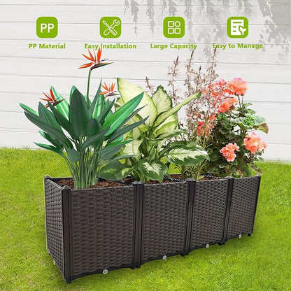 Large Planters for Outdoor Plants Rectangular Raised Garden Bed Elevated Planter Boxes Patio Balcony Deck for Planting Flowers, Vegetables, Tomatoes, and Herbs