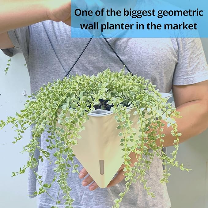 LaLaGreen Wall Planters for Indoor Plants (12in, 4 Pack) Hanging Planter | Large Self Watering White Geometric Flower Vessel with Metal Hanger, Modern Stylish Wall Mounted Succulent Pot Holder Décor