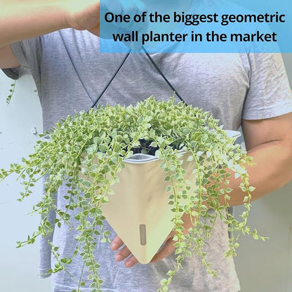 LaLaGreen Wall Planters for Indoor Plants (12in, 4 Pack) Self Watering Pots | Large Black and White Mixed Color Geometric Indoor Vertical Garden Wall Hanging Flower Vase Vessel with Metal Hanger Stylish