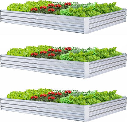 Galvanized Raised Garden Beds 3-Pack (8x4x1ft Each) – Overlapping 4-Inch Panels with Two-Row Screws, Heavy-Duty Metal Planter Box for Vegetables, Herbs, Flowers, Large Garden Kit