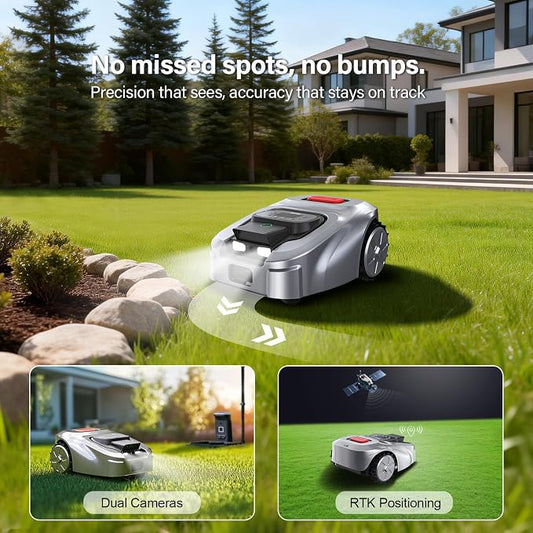 GS Robot Lawn Mower, Perimeter Wire Free RTK+ AI Vision Robotic Lawnmower for 0.25 Arce, Zero-Edge Cutting, Automated Mapping, APP Control, 3D Obstacle Avoidance, 60% Slope