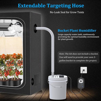 19L Large DIY Humidifier Kit - for Plants, Mushrooms, Grow Tents, Terrarium | Turns a 5 Gallon Bucket into Cool Mist Humidifier, Extendable Hose, High Output, Long Runtime (2-Fogger, Double Mist)