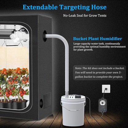 19L Large DIY Humidifier Kit - for Plants, Mushrooms, Grow Tents, Terrarium | Turns a 5 Gallon Bucket into Cool Mist Humidifier, Extendable Hose, High Output, Long Runtime (1-Fogger, Normal Mist)
