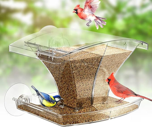 Window Bird Feeder for Outside with Waterproof Seed Storage – Strong Suction Cups, Large Capacity, Easy to Clean, Gifts for Bird Lovers